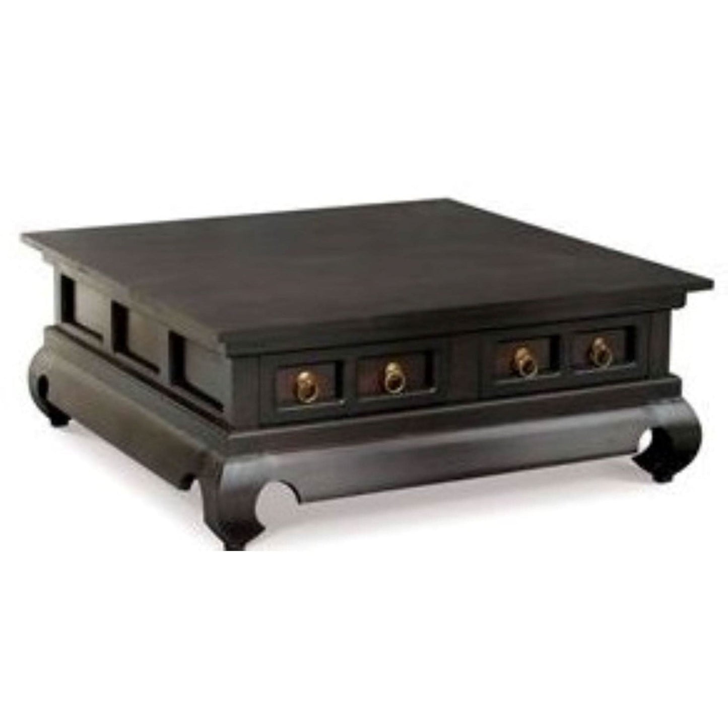 SOLID MAHOGANY SQUARE COFFEE TABLE OPIUM LEGS 4 DRAWERS CHOCOLATE COLOUR - MyChocolateWood
