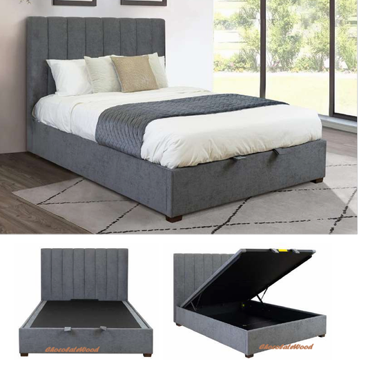SOMERSET GAS LIFT STORAGE QUEEN BED DARK GREY - MyChocolateWood