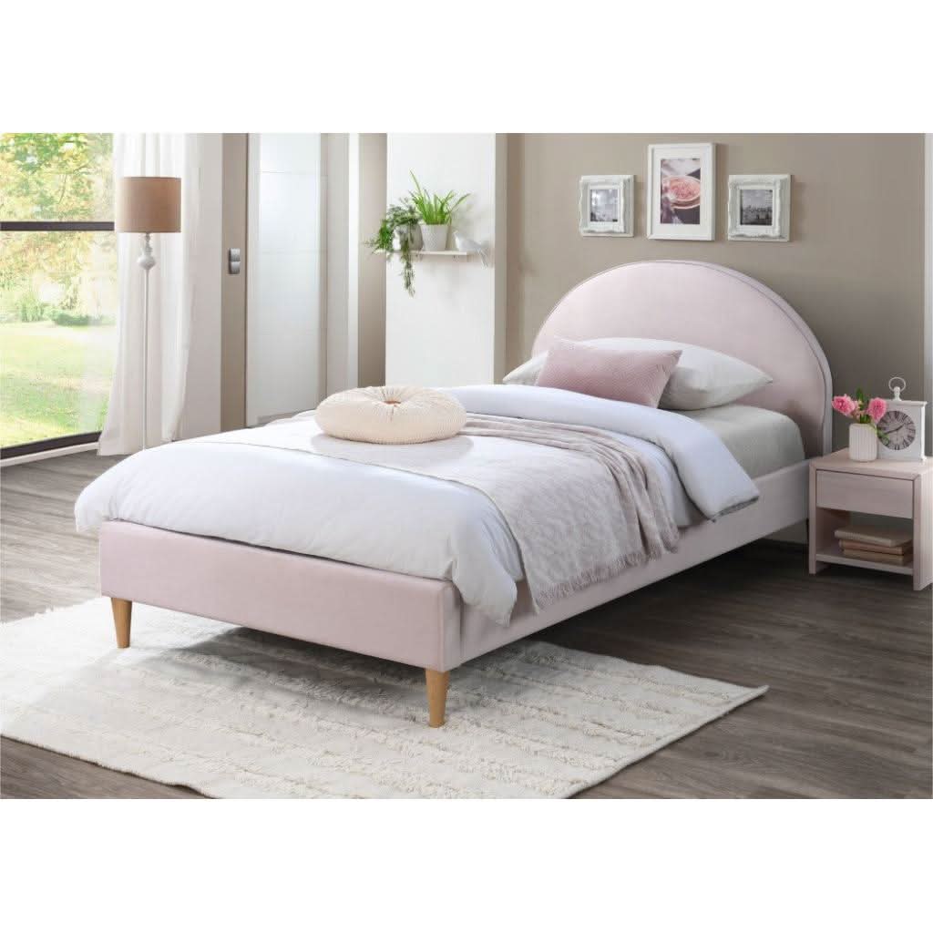 SPAR CHILDREN'S KING SINGLE-SIZE BED IN PINK VELVET FABRIC - MyChocolateWood
