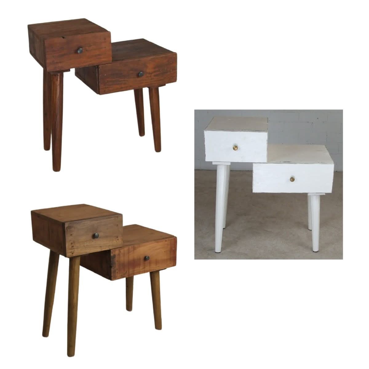 STANLEY RECYCLED RUSTIC 2 DRAWER CUBE SIDE TABLE/LAMP TABLE LIGHT BROWN - MyChocolateWood