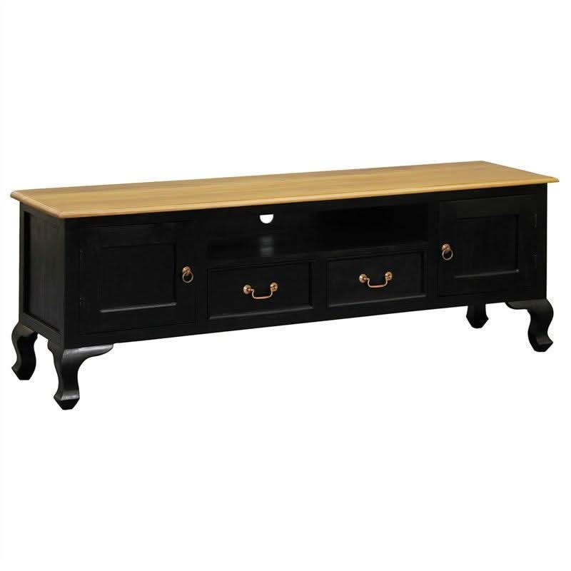 STEWART QUEEN ANN STYLE SOLID MAHOGANY 2 DOORS 2 DRAWERS 180CM TV UNIT BLACK/CARAMEL - MyChocolateWood