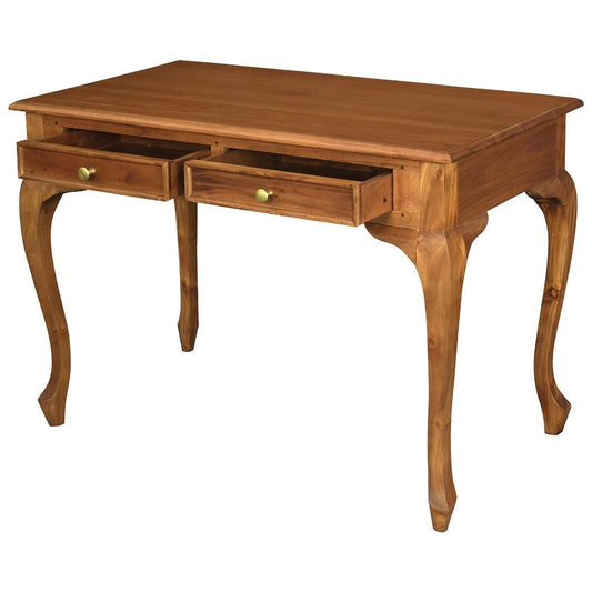 STEWART QUEEN ANN STYLE SOLID MAHOGANY 2 DRAWER 105CM DESK IN LIGHT PECAN - MyChocolateWood