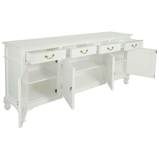 STEWART QUEEN ANN STYLE SOLID MAHOGANY 4 DOORS 4 DRAWERS 200CM BUFFET/SIDEBOARD IN SOLID WHITE - MyChocolateWood