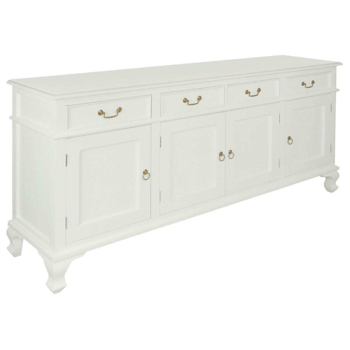 STEWART QUEEN ANN STYLE SOLID MAHOGANY 4 DOORS 4 DRAWERS 200CM BUFFET/SIDEBOARD IN SOLID WHITE - MyChocolateWood