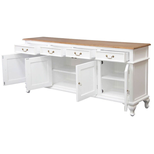 STEWART QUEEN ANN STYLE SOLID MAHOGANY 4 DOORS 4 DRAWERS 200CM BUFFET/SIDEBOARD WHITE/CARAMEL - MyChocolateWood