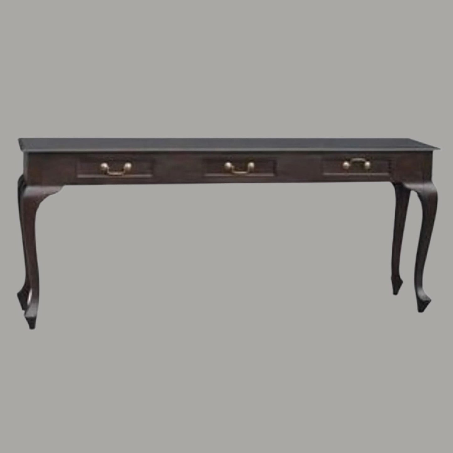 STEWART QUEEN ANN STYLE SOLID MAHOGANY CONSOLE TABLE 3 DRAWERS IN CHOCOLATE 180 CM - MyChocolateWood