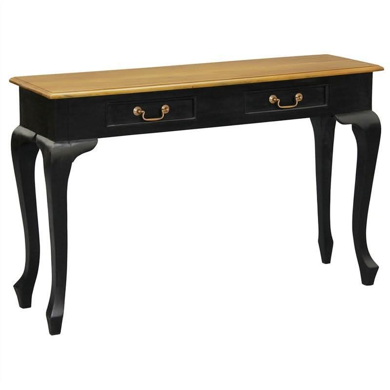 STEWART QUEEN ANN STYLE SOLID MAHOGANY CONSOLE TABLE/HALLWAY TABLE 2 DRAWERS BLACK/CARAMEL 120CM - MyChocolateWood