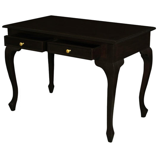 STEWART QUEEN ANN STYLE SOLID MAHOGANY DESK 2 DRAWERS IN CHOCOLATE COLOUR 105CM - MyChocolateWood