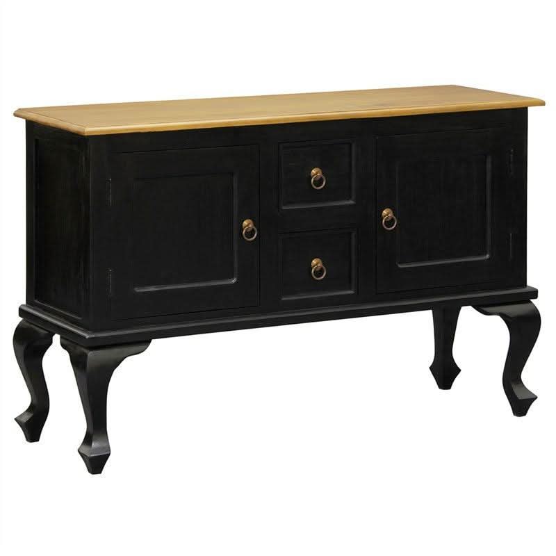 STEWART QUEEN ANN STYLE SOLID MAHOGANY SOFA TABLE 2 DOORS 2 DRAWERS BLACK/CARAMEL 130CM - MyChocolateWood