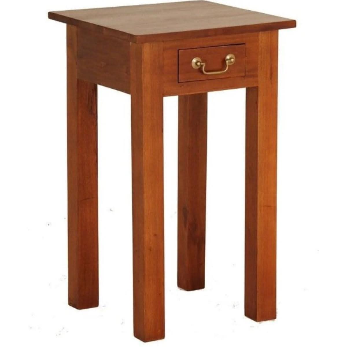 STRAIGHT LEG SIDE TABLE IN SOLID MAHOAGNY WITH 1 SINGLE DRAW - LIGHT PECAN - MyChocolateWood
