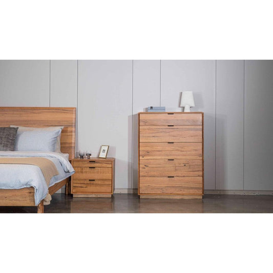 TAMWORTH 5 DRAWER TALLBOY CHEST OF 5 DRAWERS IN MARRI WOOD - NATURAL - MyChocolateWood