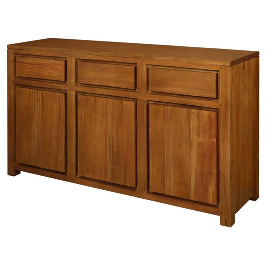 TANAKA SOLID MAHOGANY BUFFET WITH 3 DOORS & DRAWERS IN LIGHT PECAN FINISH - MyChocolateWood