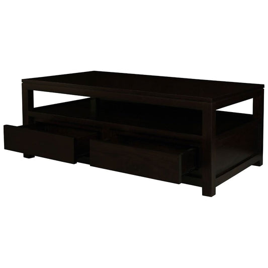 TANAKA SOLID MAHOGANY COFFEE TABLE - 4 DRAWERS - IN CHOCOLATE COLOUR - MyChocolateWood