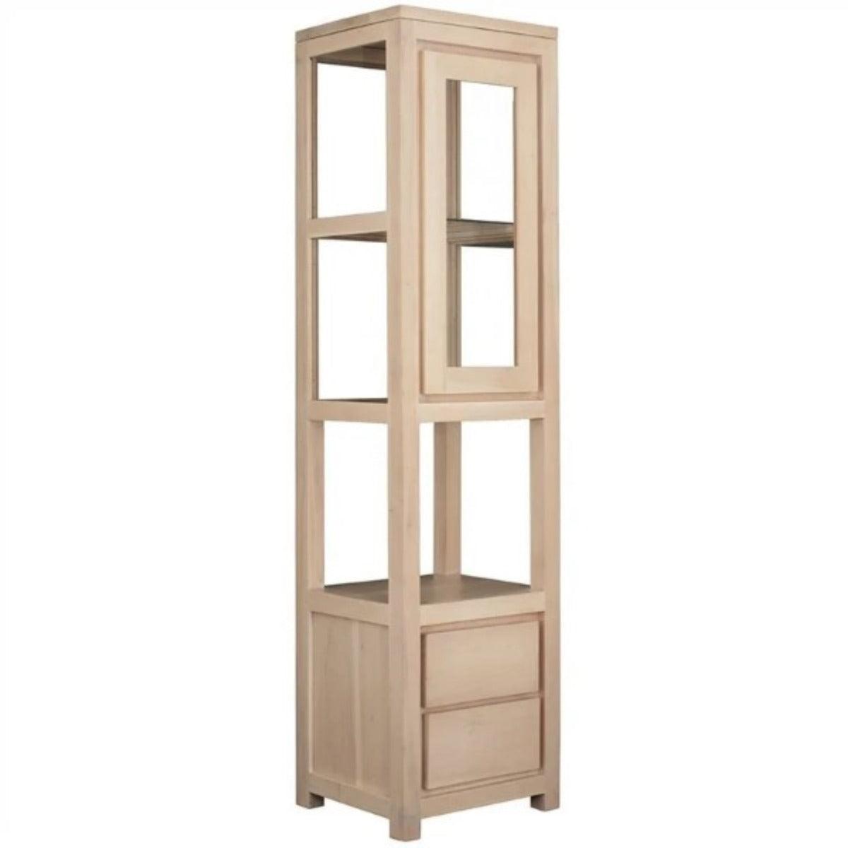 TANAKA SOLID MAHOGANY DISPLAY CABINET 1 DOOR & 2 DRAWERS IN WHITEWASH - MyChocolateWood