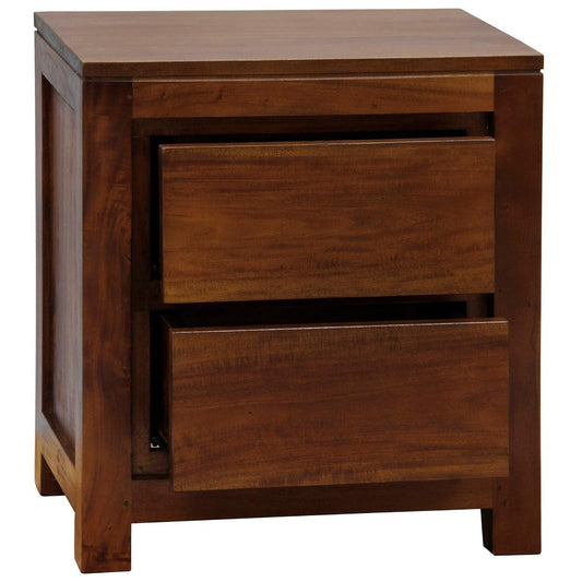 TANAKA SOLID MAHOGANY TIMBER BEDSIDE TABLE WITH 2 DRAWERS IN MAHOGANY COLOUR - MyChocolateWood