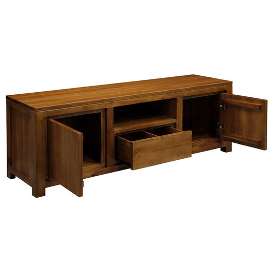 TANAKA SOLID MAHOGANY TV UNIT 2 DOORS & 1 DRAWER IN LIGHT PECAN 160CM - MyChocolateWood