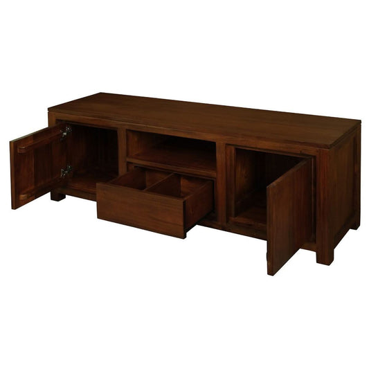 TANAKA SOLID MAHOGANY TV UNIT WITH 2 DOORS & 1 DRAWER IN MAHOGANY 160CM - MyChocolateWood