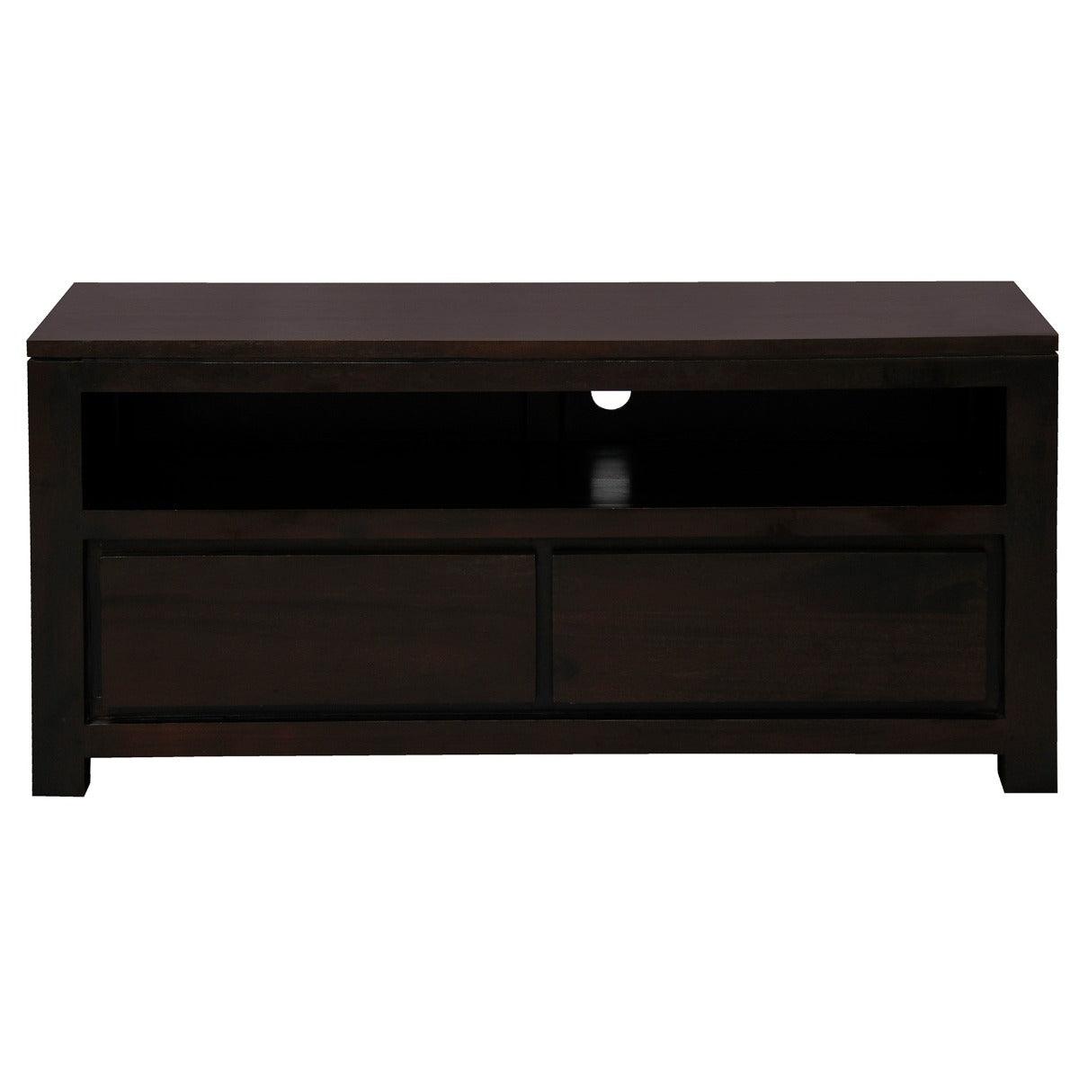 TANAKA SOLID MAHOGANY TV UNIT WITH 2 DRAWERS IN CHOCOLATE 120CM - MyChocolateWood