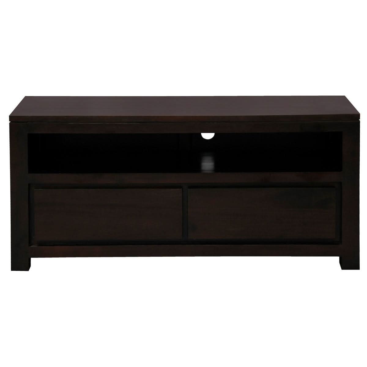TANAKA SOLID MAHOGANY TV UNIT WITH 2 DRAWERS IN CHOCOLATE 120CM - MyChocolateWood