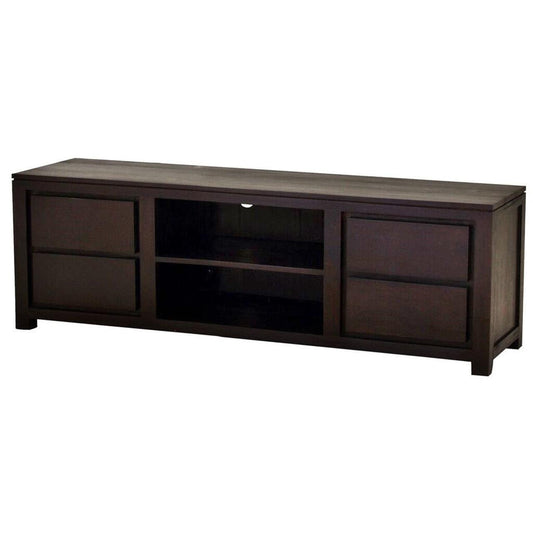 TANAKA SOLID MAHOGANY TV UNIT WITH 4 DRAWERS & 2 SHELVES IN CHOCOLATE 200CM - MyChocolateWood