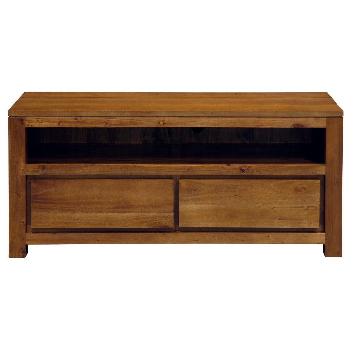TANAKA SOLID MAHOGANYTV UNIT WITH 2 DRAWERS IN LIGHT PECAN 120CM - MyChocolateWood