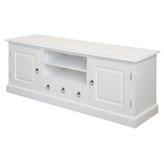 TASMANIA MAHOGANY TIMBER TV UNIT 2 DOORS & 3CD DRAWERS IN WHITE 160CM - MyChocolateWood