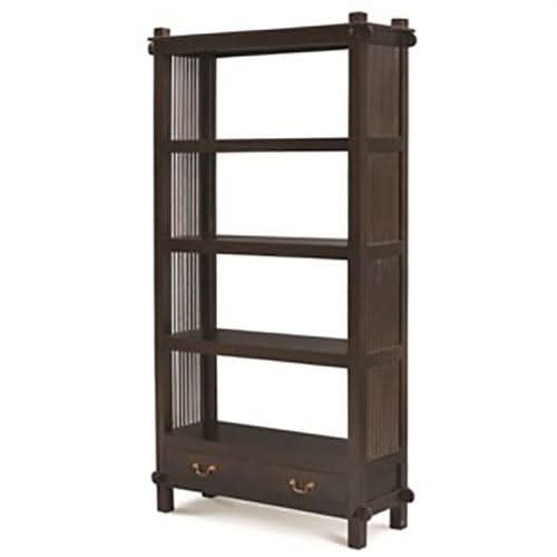 Three-Shelf + 2 Drawers Solid Mahogany Open Bookcase - Chocolate - MyChocolateWood