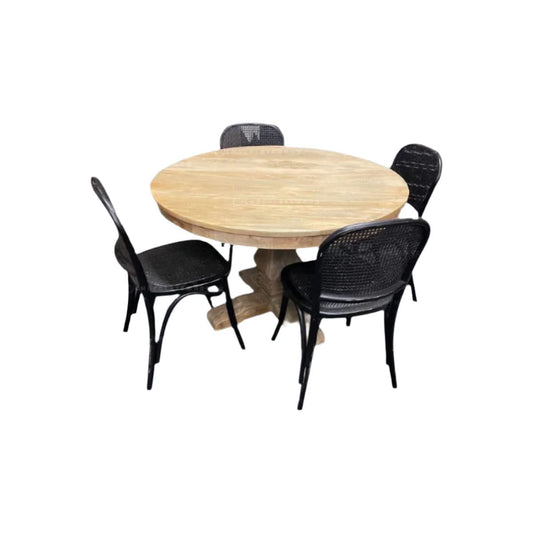 TIVOLI ROUND DINING TABLE 150CM DIAMETER +4 BERMUDA DINING CHAIRS IN BLACK - MyChocolateWood