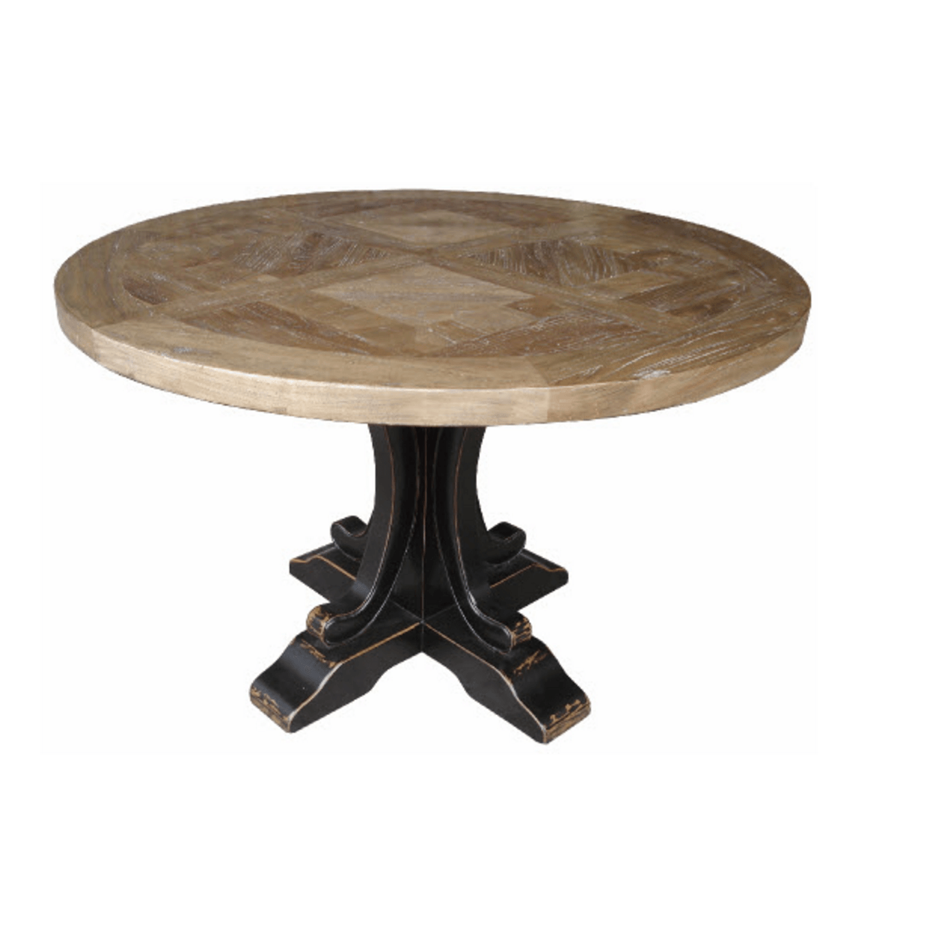 VALENTINA RECLAIMED ELM WOOD ROUND DINING TABLE 140CM- DISTRESSED BLACK BASE - MyChocolateWood