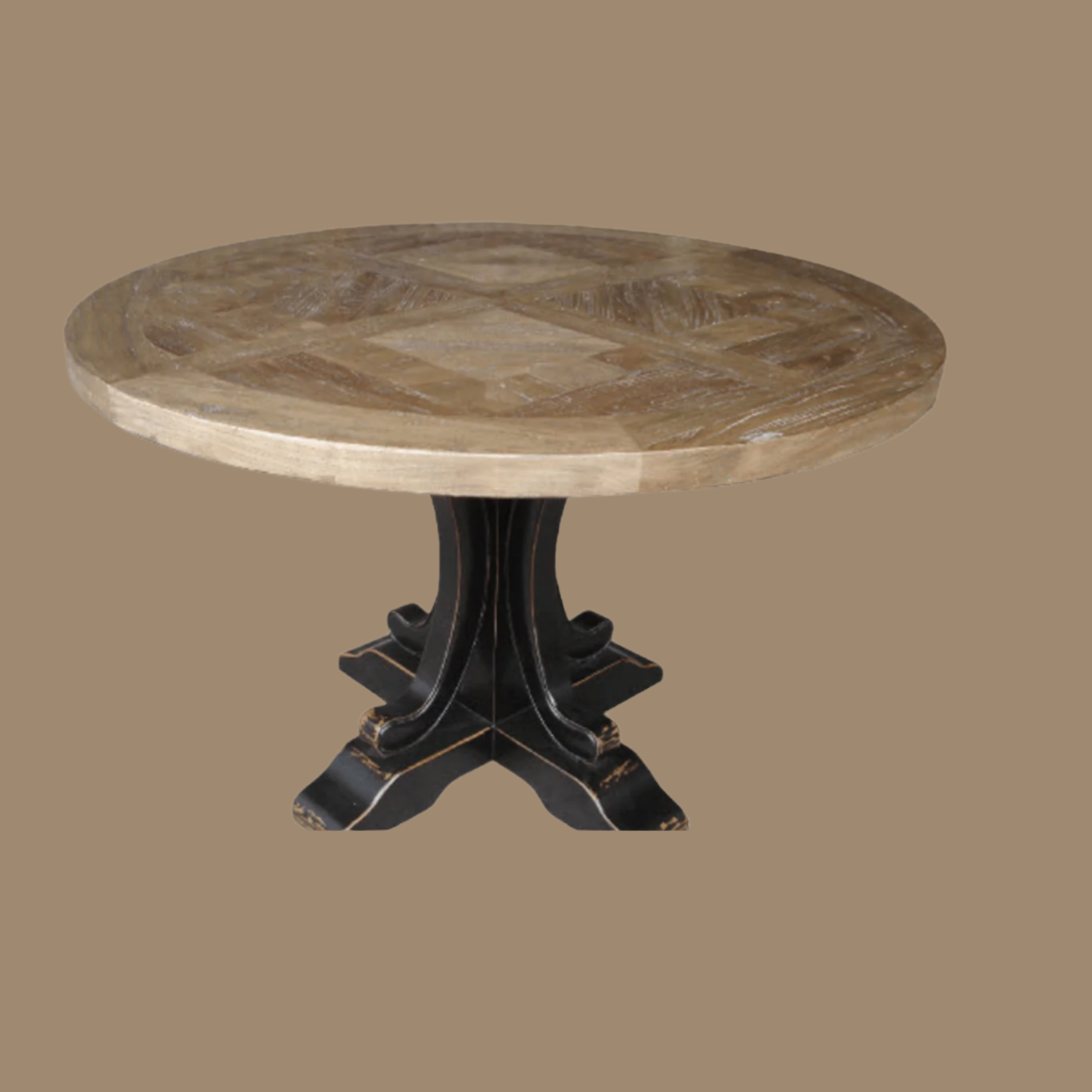 VALENTINA RECLAIMED ELM WOOD ROUND DINING TABLE 150CM- DISTRESSED WHITE BASE - MyChocolateWood