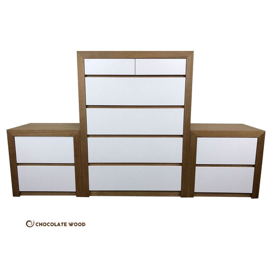 VELMONT 3 PIECE PACKAGE DEAL IN TASSIE OAK - 2 BEDSIDE TABLES + 1 TALLBOY - AUSTRALIAN CUSTOM MADE TO ORDER - MyChocolateWood