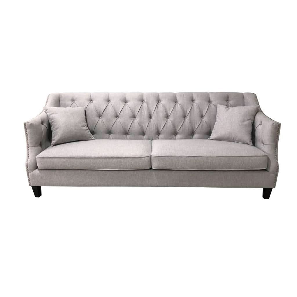 VENIER 2 SEATER FABRIC QUILTED & STUDDED SOFA LATTE - MyChocolateWood