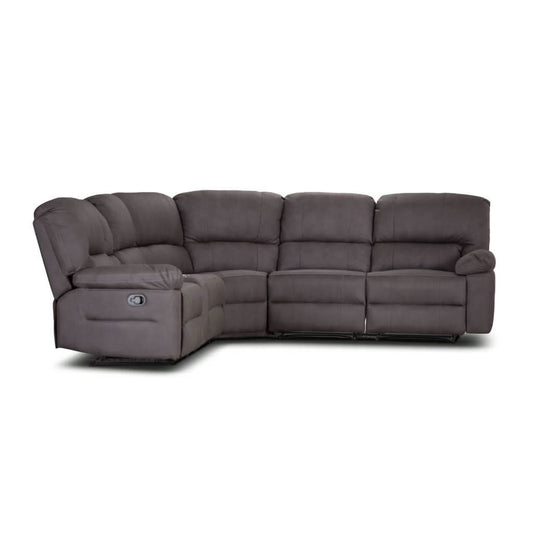 VERNON RHINO FABRIC CORNER MODULAR WITH BOTH END RECLINERS LOUNGE IN COFFEE - MyChocolateWood