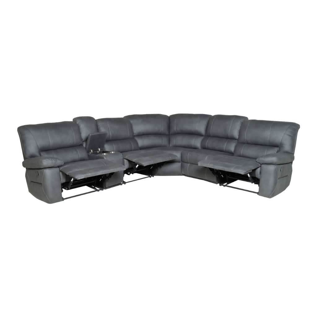 VERNON RHINO FABRIC CORNER MODULAR WITH BOTH END RECLINERS LOUNGE IN JET - MyChocolateWood