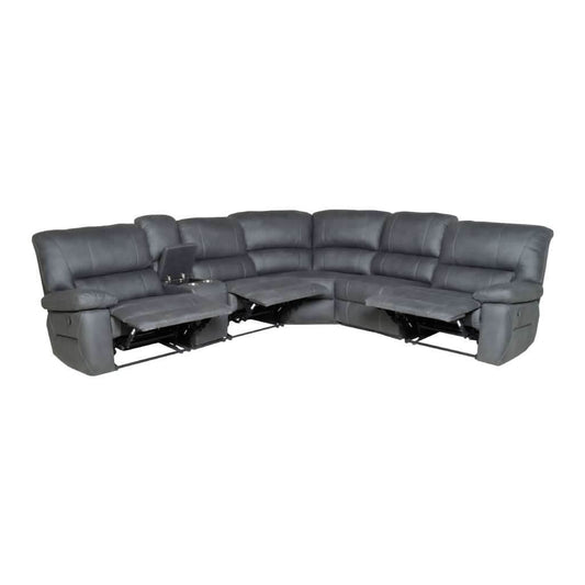 VERNON RHINO FABRIC CORNER MODULAR WITH BOTH END RECLINERS LOUNGE IN JET - MyChocolateWood
