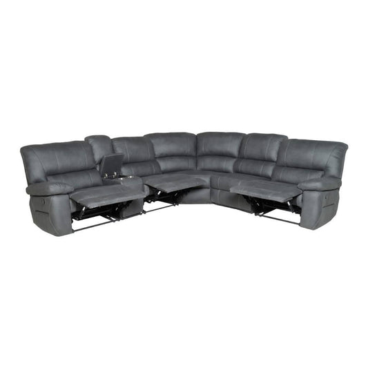 VERNON RHINO FABRIC CORNER MODULAR WITH BOTH END RECLINERS LOUNGE IN JET - MyChocolateWood