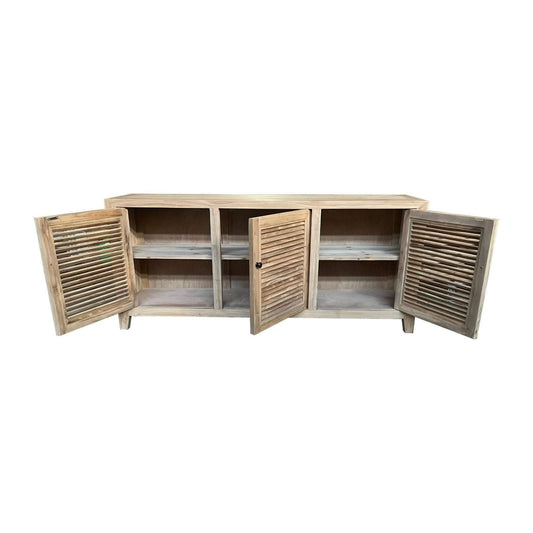 VILLA 3 DOORS LOUVRE STYLE TALL TV/ENTERTAINMENT UNIT IN RECYCLED ELM 160CM - MyChocolateWood