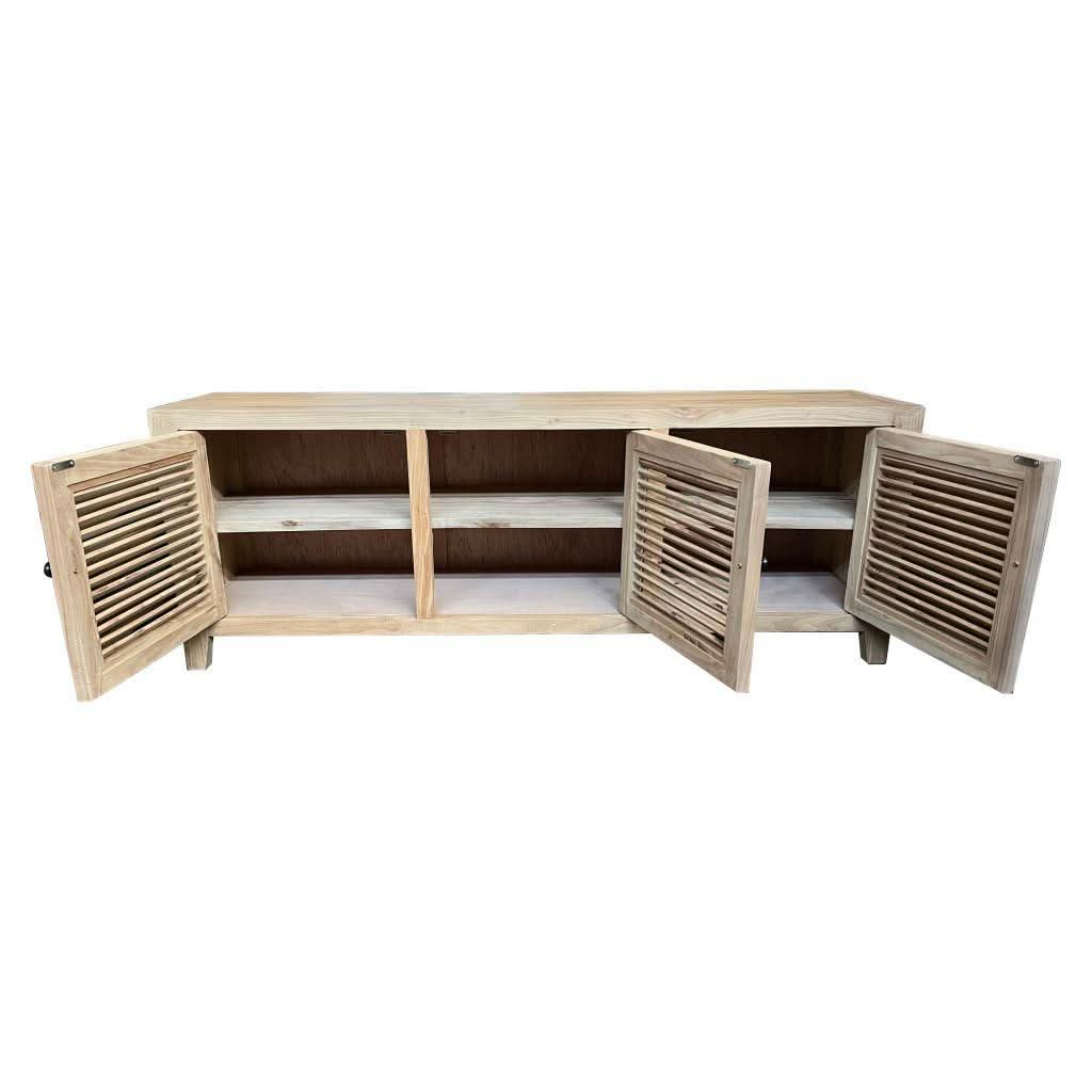 VILLA 3 DOORS LOUVRE STYLE TV/ENTERTAINMENT UNIT IN RECYCLED ELM 160CM - MyChocolateWood