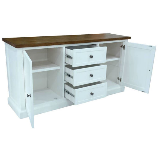 VILLIERS HAMPTON SOLID ACACIA TIMBER 2-DOOR 3-DRAWER BUFFET SIDEBOARD OAK/WHITE - MyChocolateWood