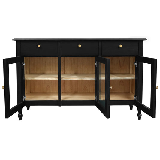 WINSTON SOLID WHITE CEDAR BUFFET/SIDEBOARD 3 DOORS & 3 DRAWERS - BLACK 140CM - MyChocolateWood