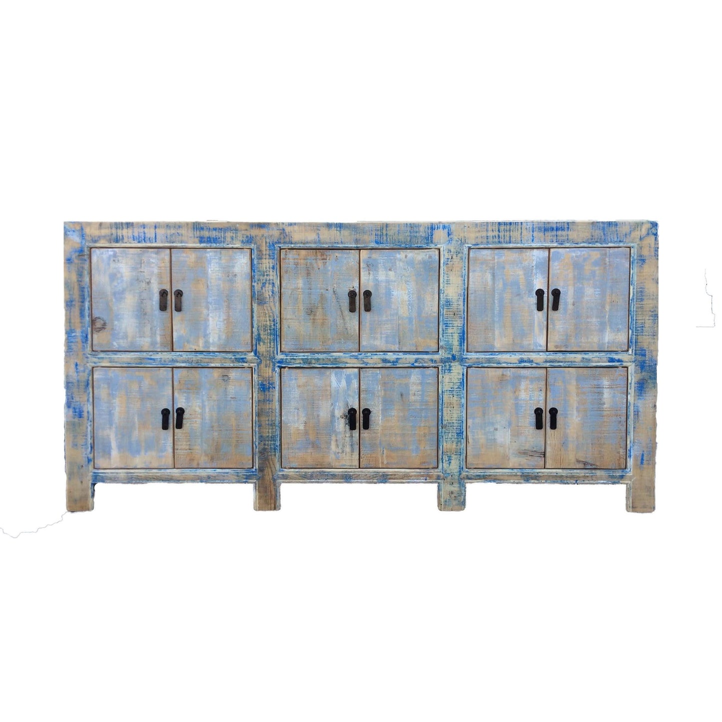 ZUNYI H5 CHINESE ANTIQUE RECYCLED PINE TIMBER BUFFET/SIDEBOARD 12 DOORS BLUE & GREY - MyChocolateWood
