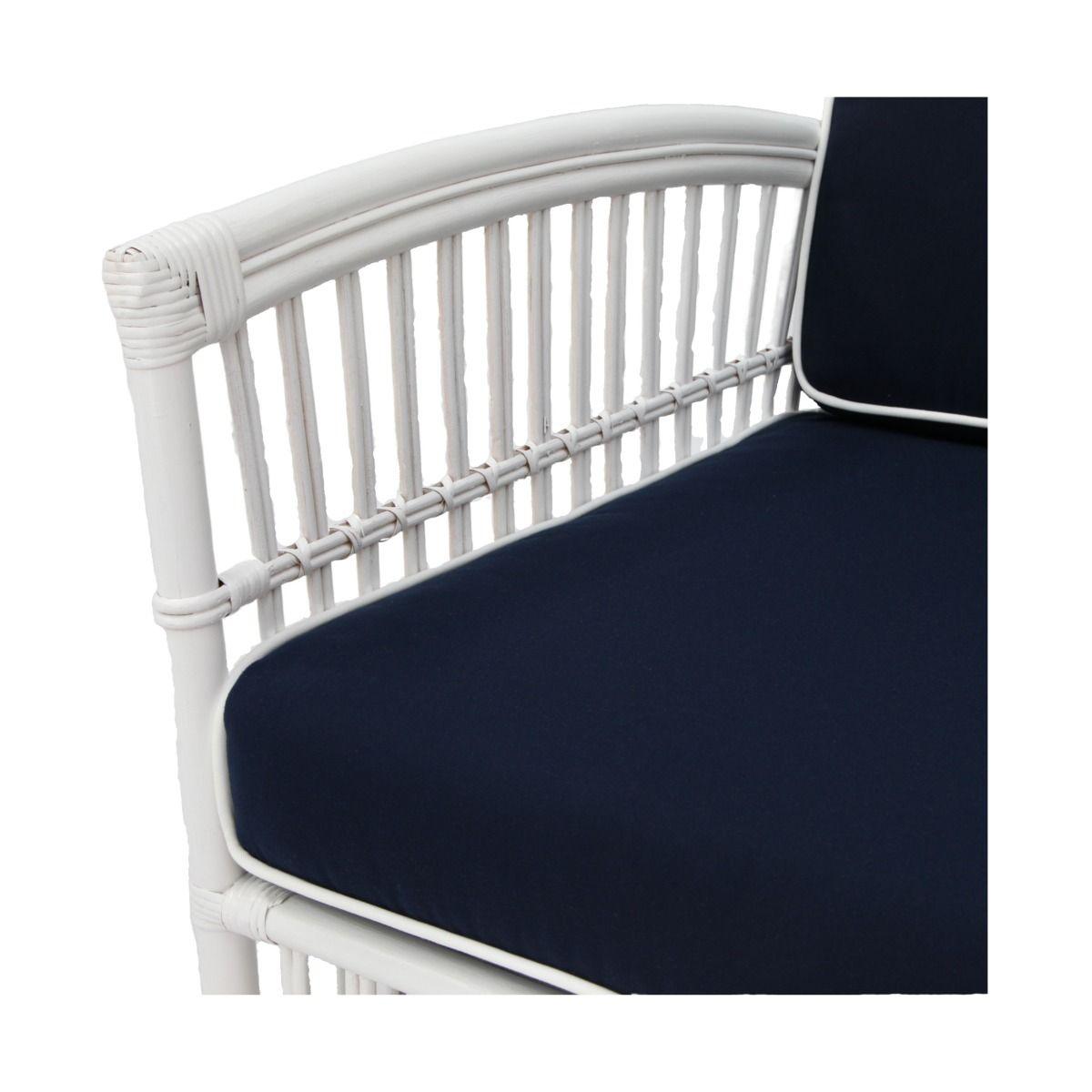 SHIPTON HAMPTONS RATTAN ARMCHAIR IN WHITE/NAVY CUSHION