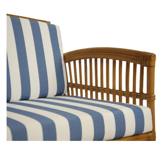 SHIPTON HAMPTONS RATTAN 2.5 SEATER SOFA SETTEE COUCH IN TOBACCO/TAUPE CUSHION WITH AN ADDITONAL OUTDOORS CUSHION COVER IN BLUE & WHITE STRIPES - MyChocolateWood
