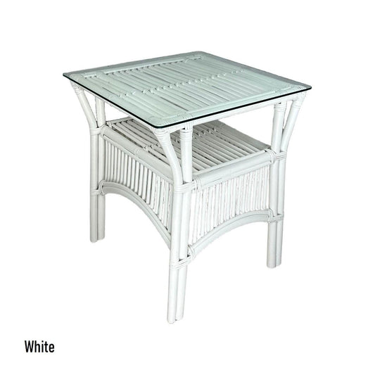HENDERSON GLASS TOP RATTAN SIDE TABLE IN WHITE - MyChocolateWood