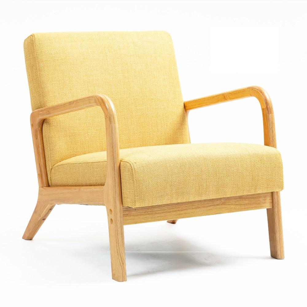 LINDEN ARMCHAIR IN YELLOW POLYESTER LINEN FABRIC - MyChocolateWood