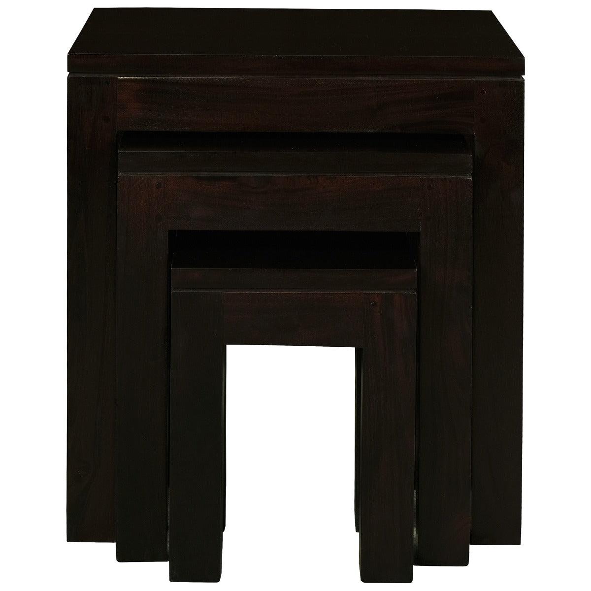TANAKA SOLID MAHOGANY NEST OF TABLES/SET OF 3 SMALL SOLID MAHOGANY TABLES IN CHOCOLATE - MyChocolateWood