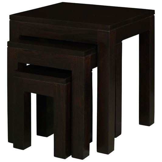 TANAKA SOLID MAHOGANY NEST OF TABLES/SET OF 3 SMALL SOLID MAHOGANY TABLES IN CHOCOLATE - MyChocolateWood