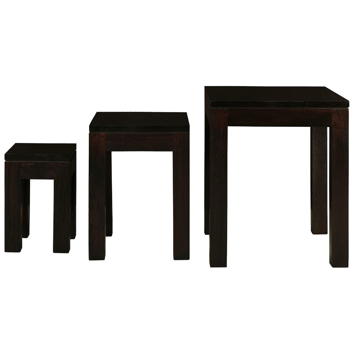 TANAKA SOLID MAHOGANY NEST OF TABLES/SET OF 3 SMALL SOLID MAHOGANY TABLES IN CHOCOLATE - MyChocolateWood