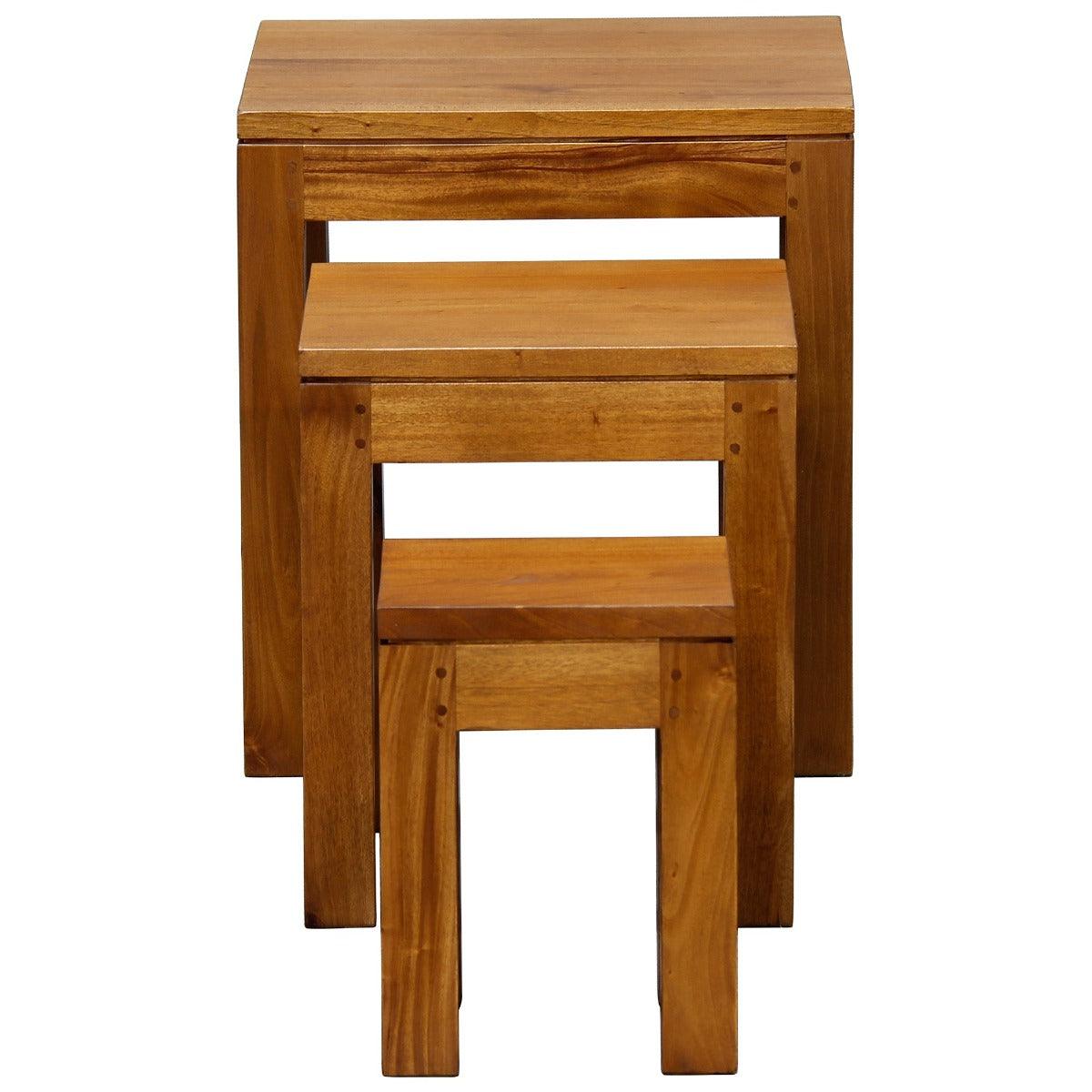 TANAKA SOLID MAHOGANY NEST OF TABLES/SET OF 3 SMALL SOLID MAHOGANY TABLES IN LIGHT PECAN - MyChocolateWood