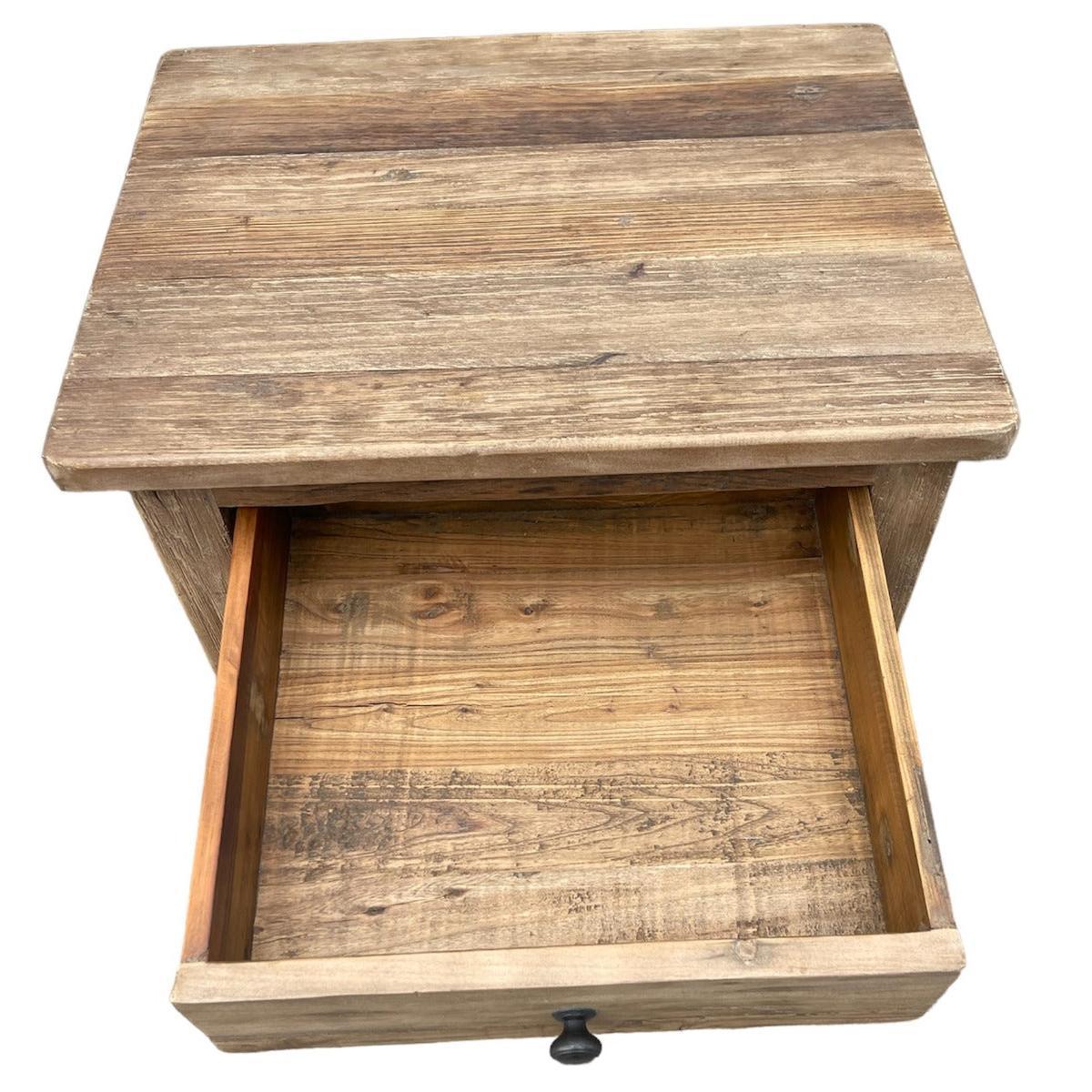 LINDI RECYCLED ELM RUSTIC COUNTRY STYLE BEDSIDE TABLE WITH 1 DOOR & 1 DRAWER - MyChocolateWood